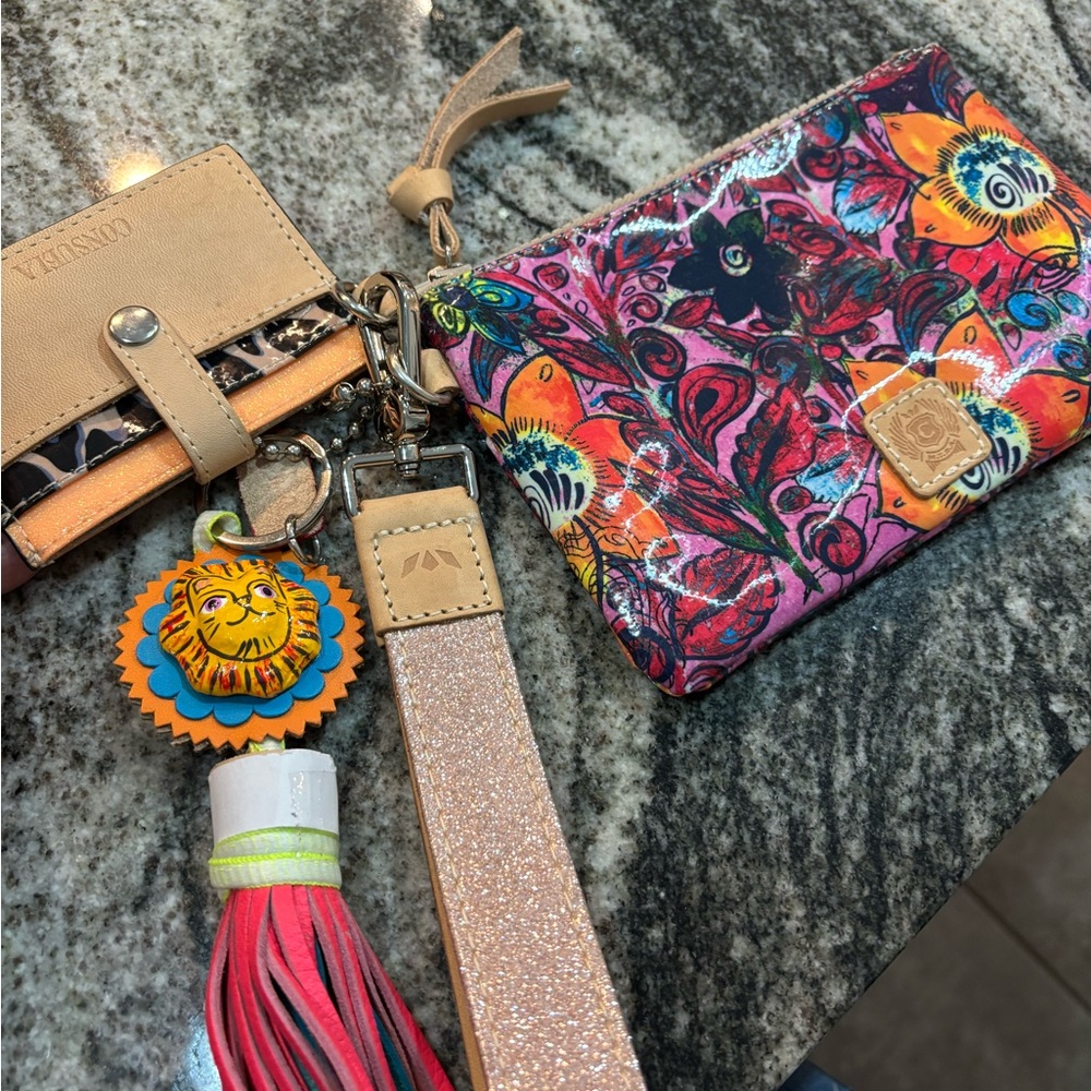 Consuela Floral and Tan Clutch Set